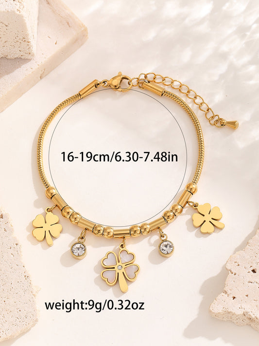 B639 Pulsera trébol dorada acero inoxidable 21cm