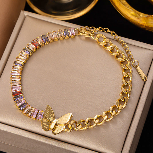 J505 Pulsera mariposa acero inoxidable chapado en oro 18k largo 19cm dije 2cm