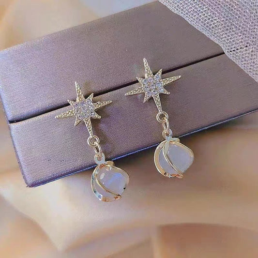 E3884 aretes estrella esfera poste de plata 3.5cm