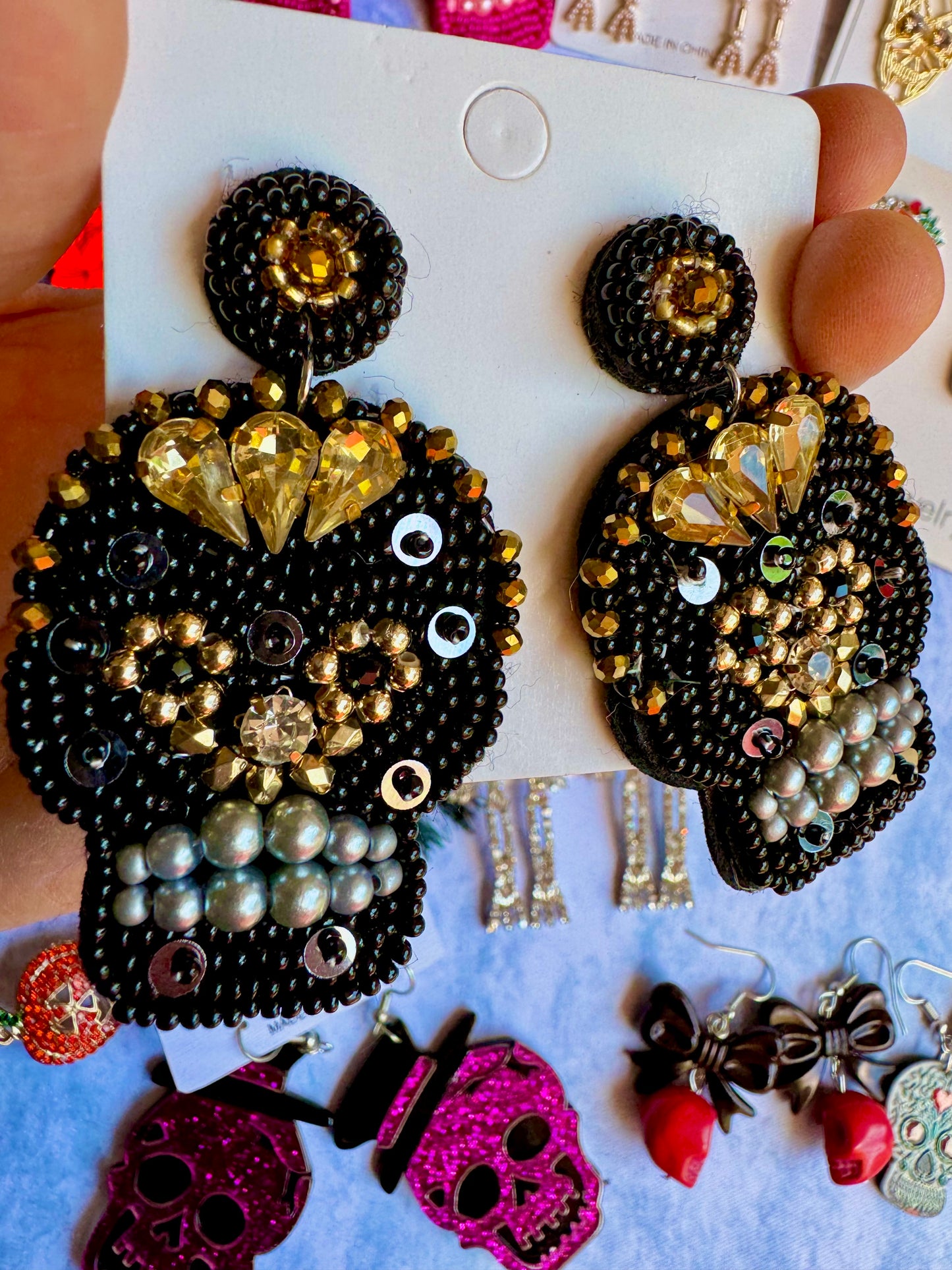 E98 Aretes Negros Artesanales Catrina Calavera Dia De Muertos Halloween