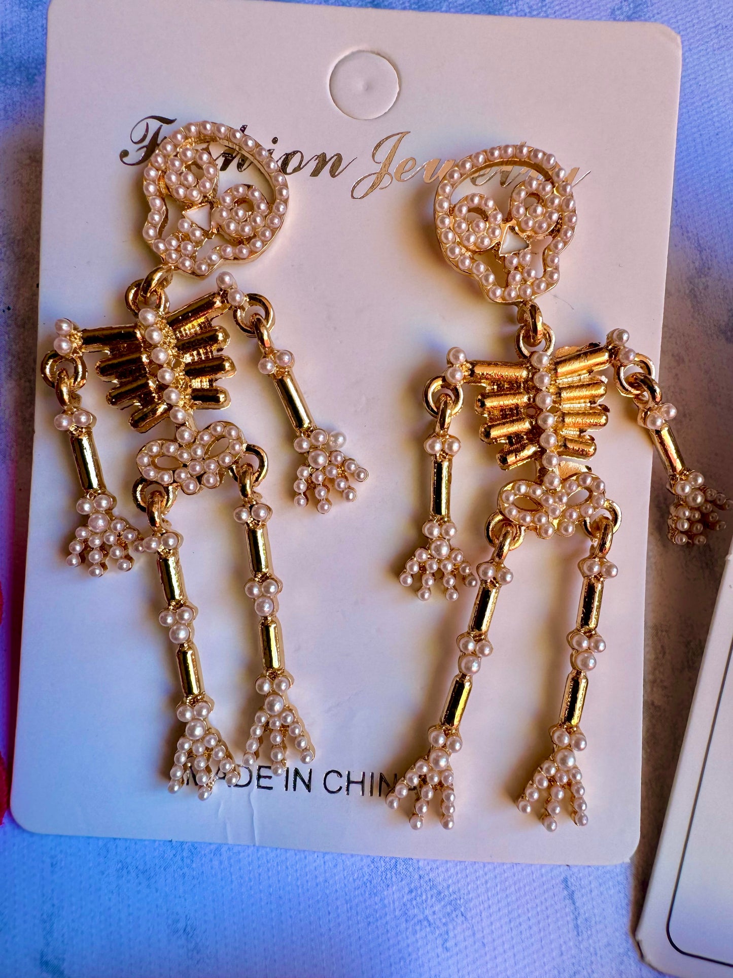 E248 Aretes Esqueleto Perlas Día De Muertos Halloween