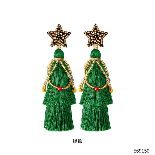 E4144 Aretes estrella borla verde 9.5cm
