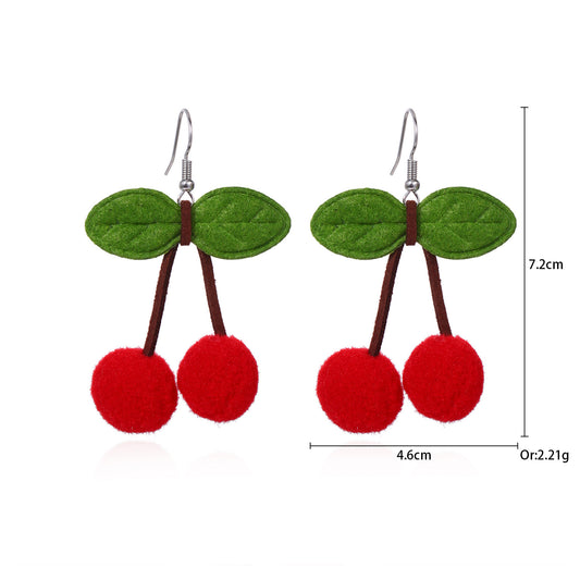 E2105 Aretes cerezas tela 7.2cm largo