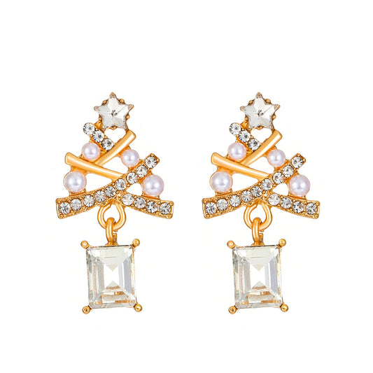 E4140 Aretes árbol de Navidad brillante aleacion 3.2cm