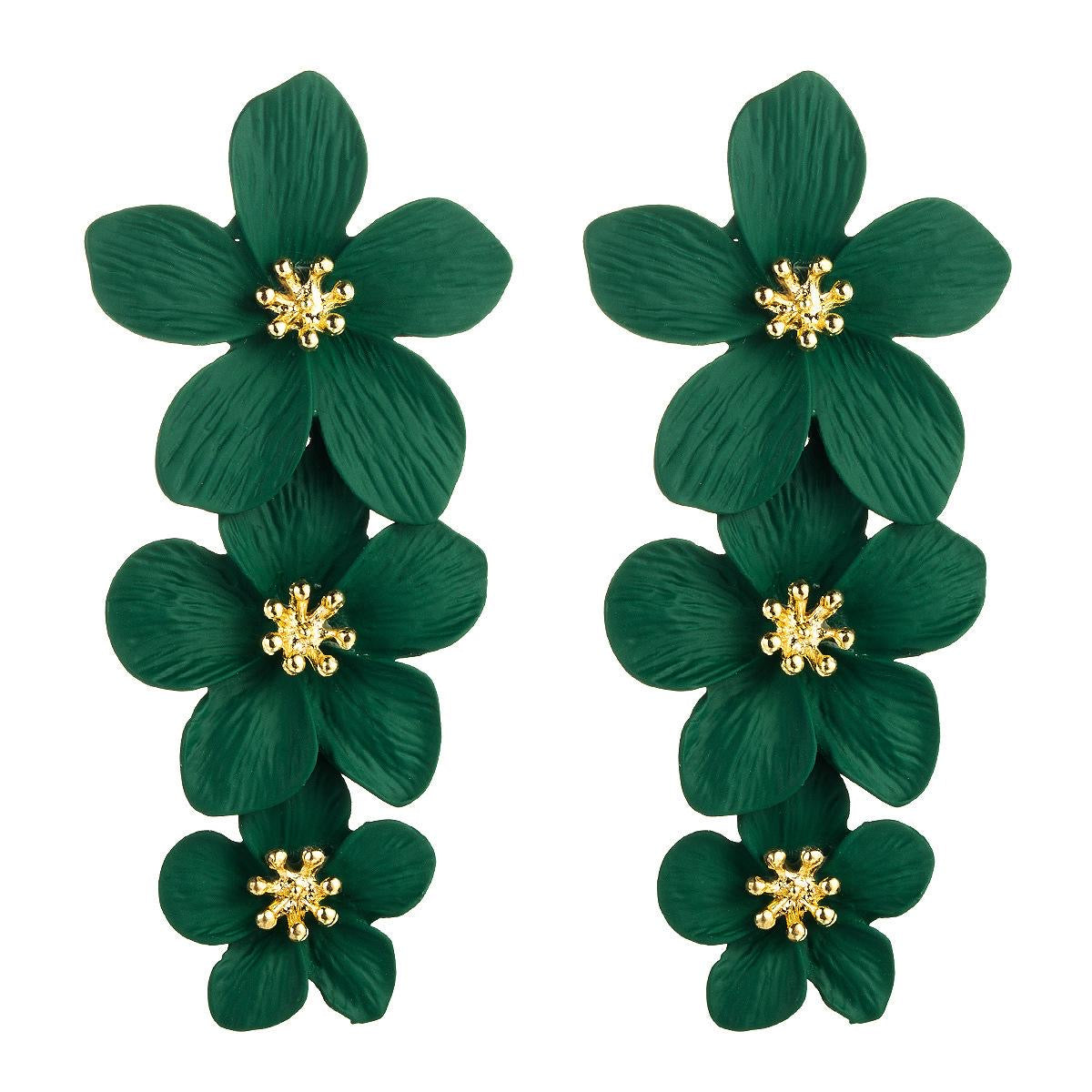 E5048 Aretes flores verdes esmaltado aleacion 4cm