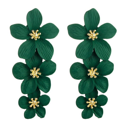 E5048 Aretes flores verdes esmaltado aleacion 4cm