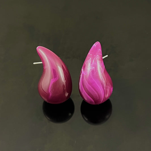 E3577 Aretes gota tipo bottega rosa acrílico 3cm