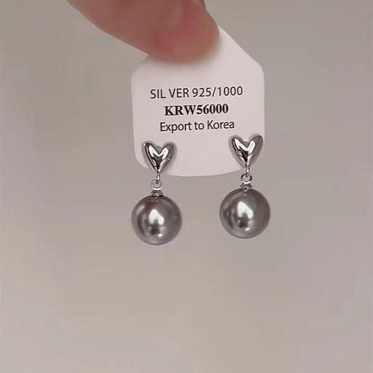 E3853 Aretes perla corazón plateado aleacion 2cm