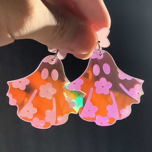 E3785 Aretes fantasma tornasol Halloween acrílico 6cm