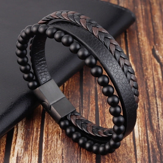 B341 Pulsera caballero cuero sintetico diametro 7cm