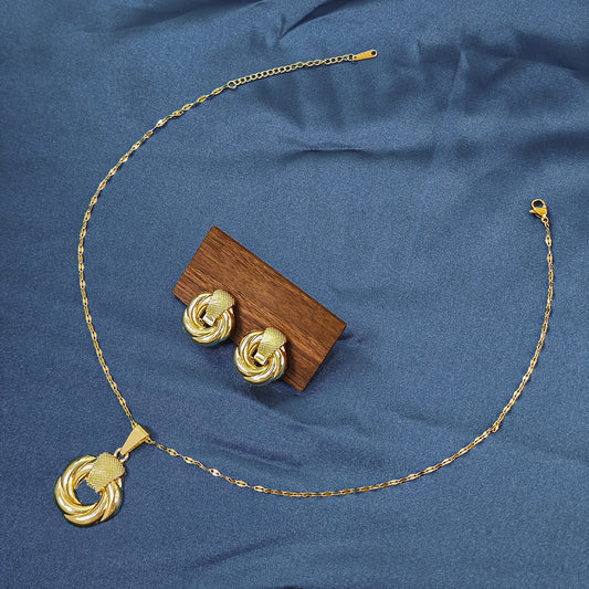 C416 Conjunto aretes collar acero inoxidable 24cm largo dije 3cm aretes 2cm