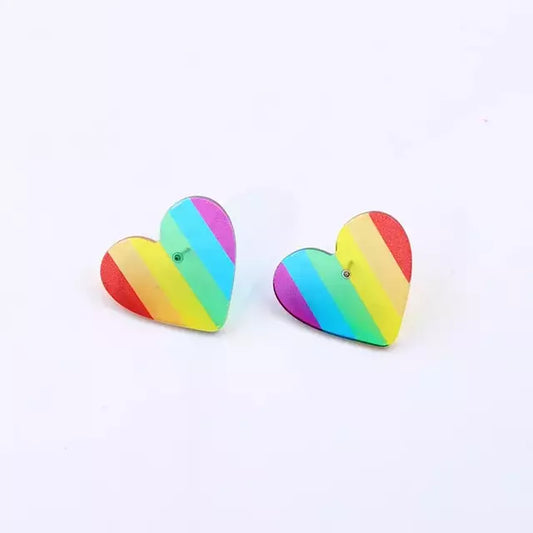 Aretes 3019 Acrilico Transparente Arcoiris Corazon