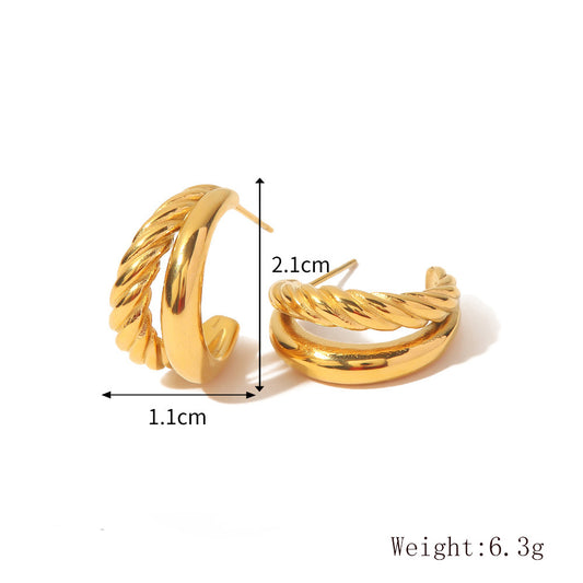 E6045 Arracada dorada doble aleacion 2.5cm