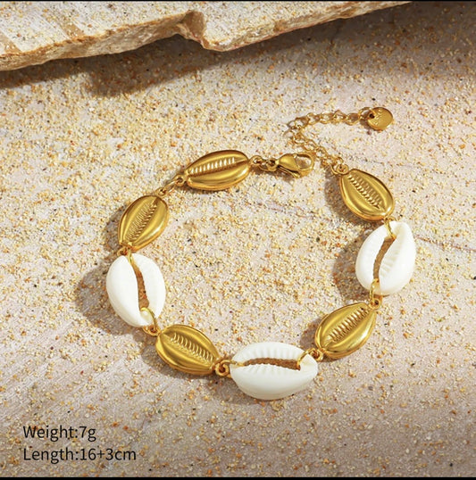 B733 pulsera caracol dorado y blancos acero inoxidable