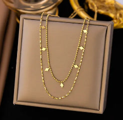 C1031 Collar doble acero inoxidable chapado en oro de 18k 20cm