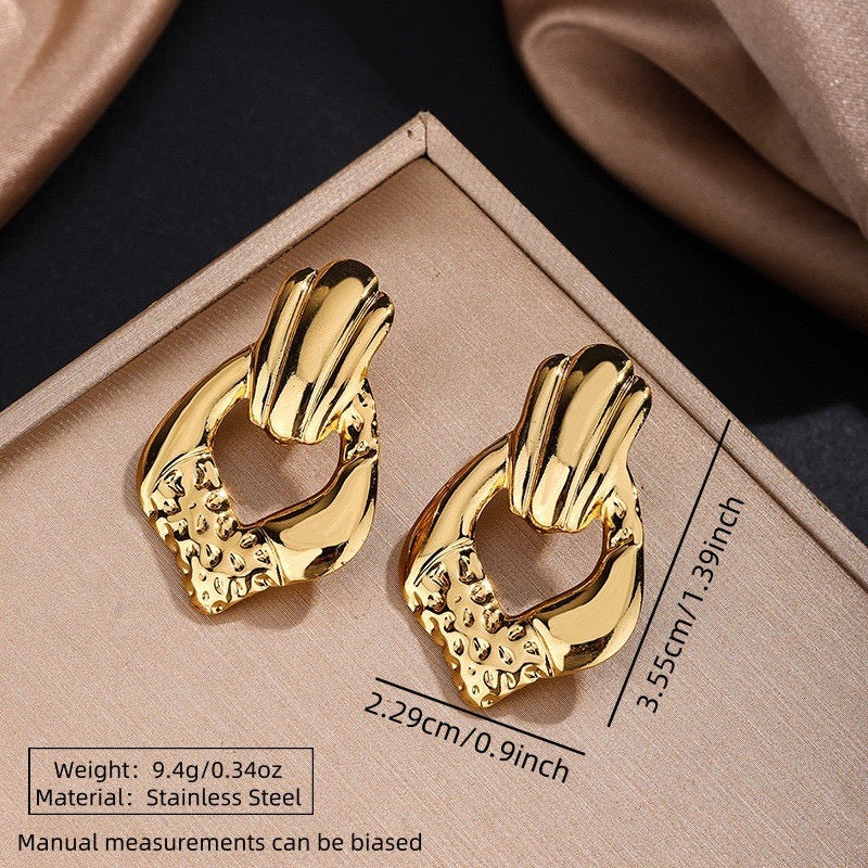 E5009 Aretes geométricos dorados acero inoxidable chapado en oro de 18k 4cm