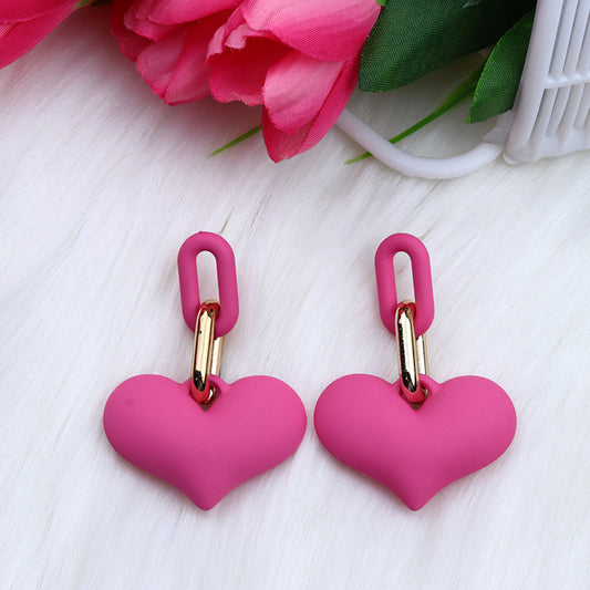 E5068 Aretes colgantes corazones rosas acrílico 4cm