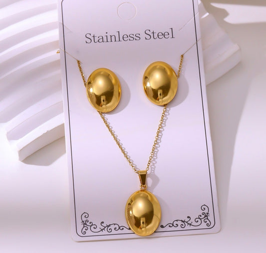 C1277 conjunto de collar y aretes dorados acero inoxidable