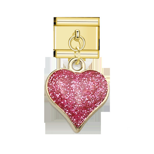 B411 Dije de pulsera italiana corazón rosa  acero inoxidable 1cm