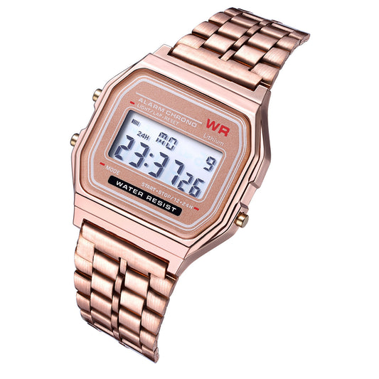R20 Reloj tipo casio metal oro rosa