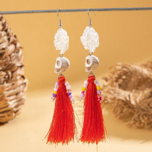 E3769 Aretes cráneo día de muertos Halloween 10cm aleacion