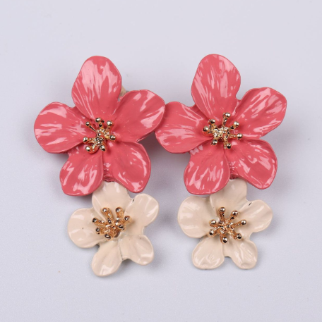 E3012RB Aretes flor aleacion esmaltado 6cm
