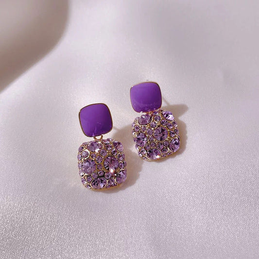 E3519 Aretes cuadro morado aleacion 2cm