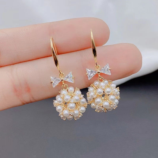 E4237 aretes moño esfera aleacion 3cm