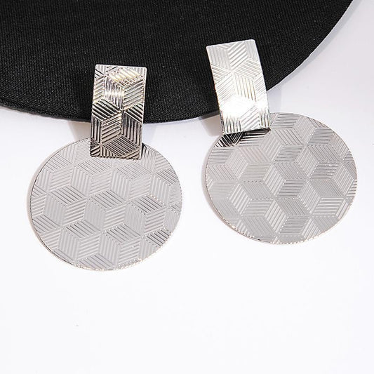 E5889 Aretes plateados circulares aleacion 8cm