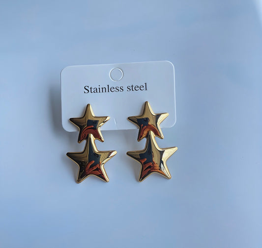 E5328 aretes estrellas doradas acero inoxidable 3cm