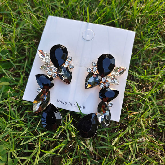 E3286 Aretes cristal negro brillante fiesta 6cm