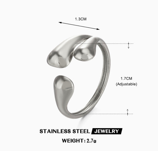 A502P anillo gota plateado abierto acero inoxidable