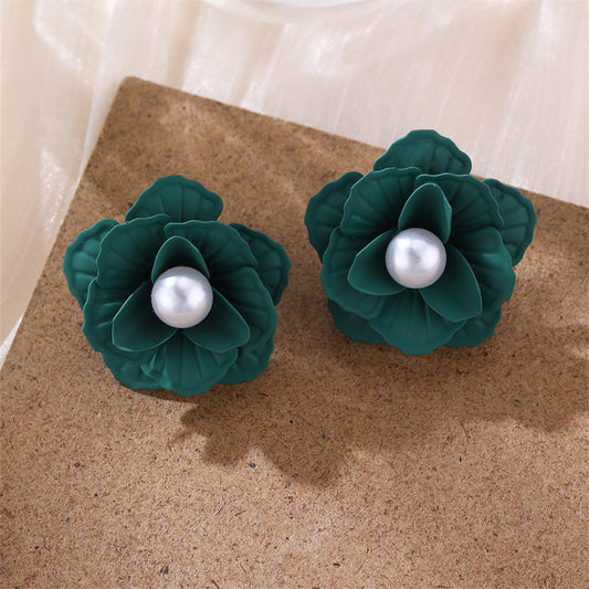 E4481 Aretes flor verde aleacion 2.5cm