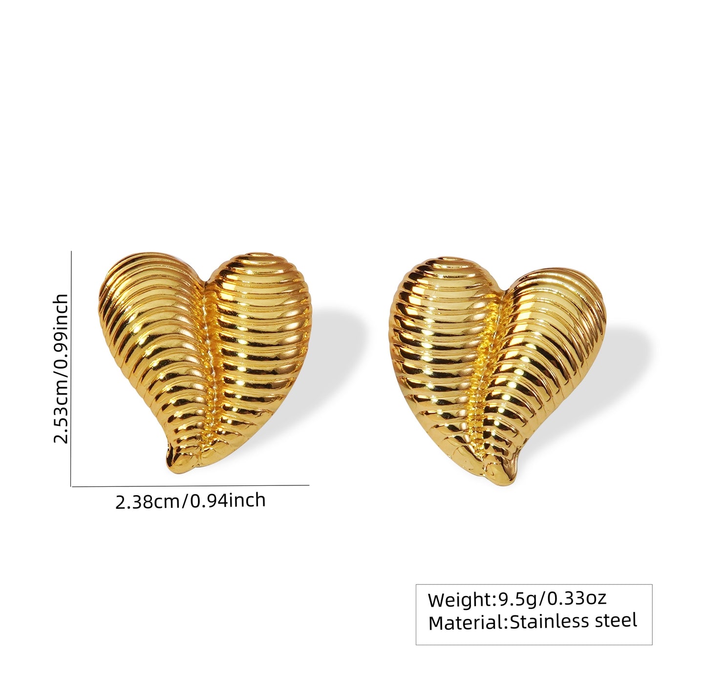 E2156 Aretes corazon dorado acero inoxidable 2.5cm