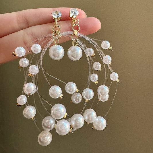E5878 Aretes perlas colgantes aleacion 7cm