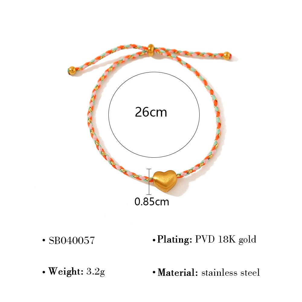 B626 pulsera ajustable tejida corazón de acero inoxidable chapado en oro de 18k
