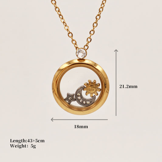 C754 collar luna y sol círculo acero inoxidable chapado en oro de 18k