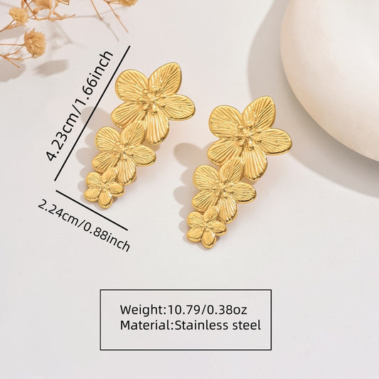 E3168 Aretes flor dorada acero inoxidable 4.2cm