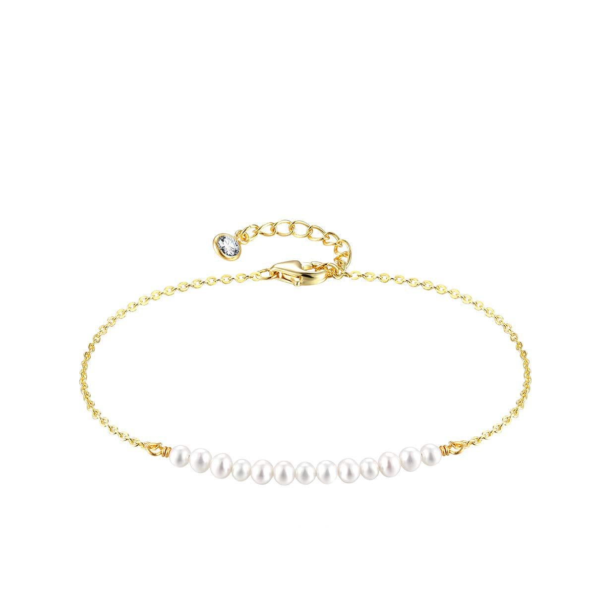 B938 Pulsera dorada perlas acero inoxidable 21cm