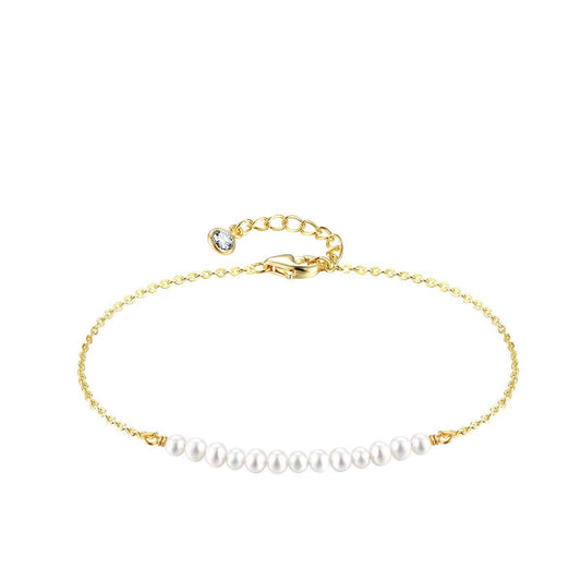 B938 Pulsera dorada perlas acero inoxidable 21cm