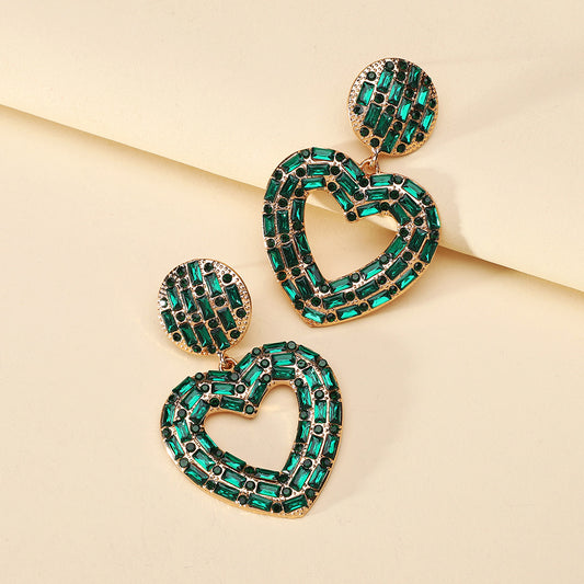 E7216 Aretes corazón verde brillante elegante de fiesta aleacion 5cm