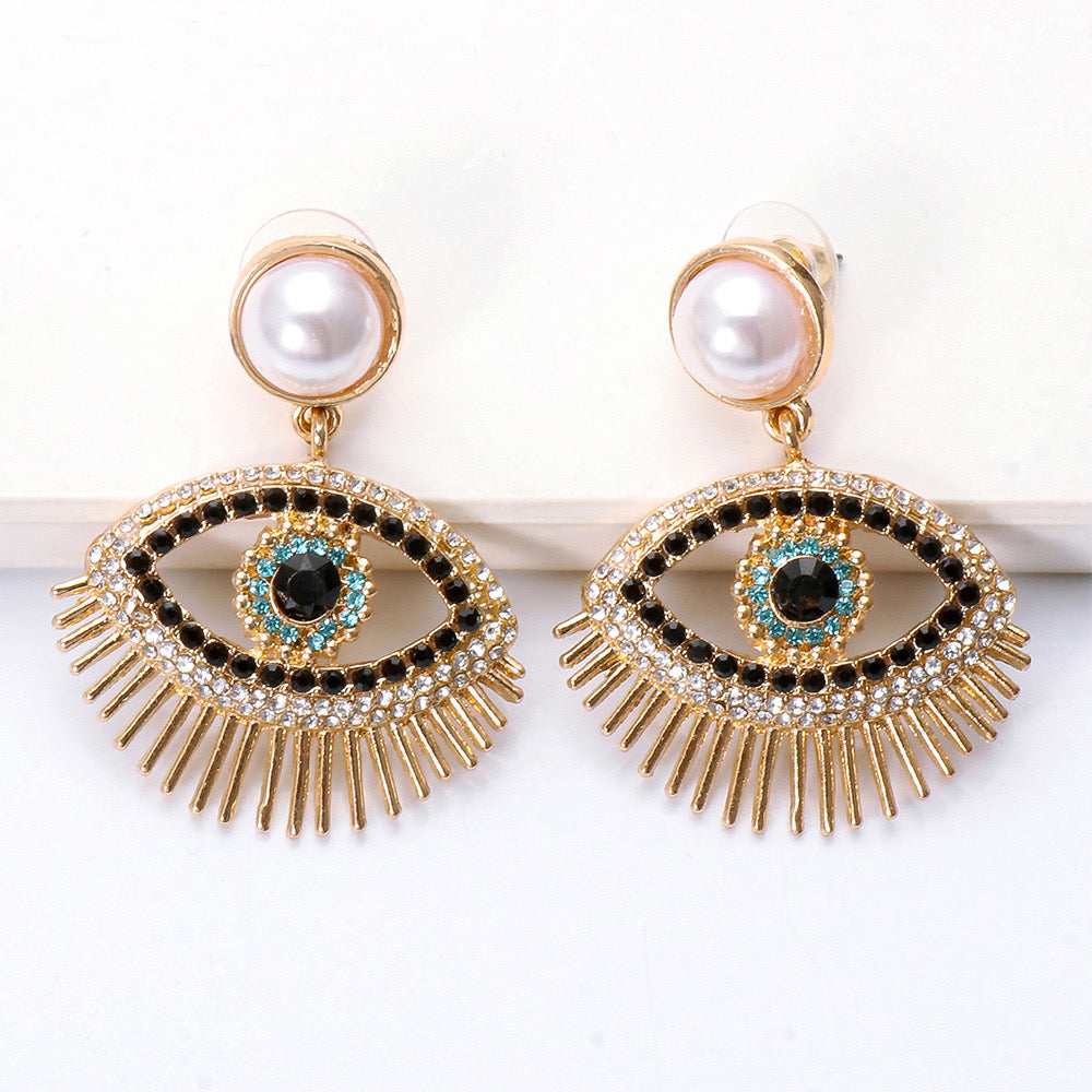 E3964 Aretes ojo perla aleacion 3.5cm