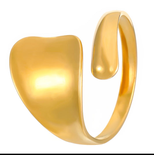 Ac209 Anillo abstracto dorado acero inoxidable chapado en oro 18k