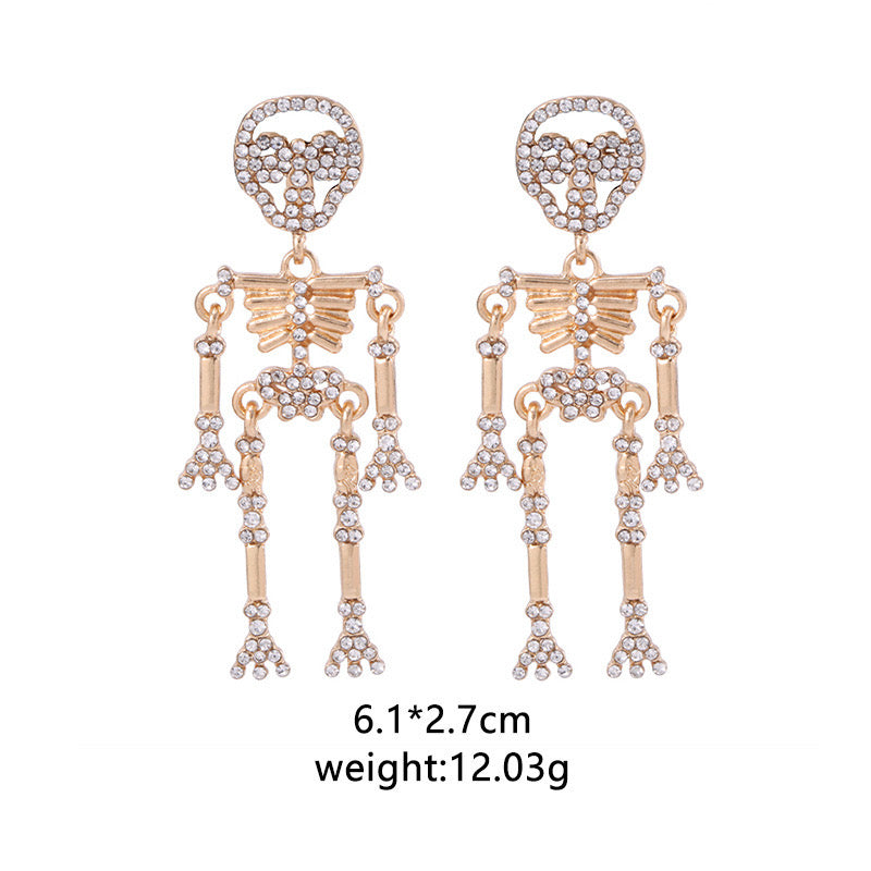 E3907 Aretes esqueleto dorado aleacion 6cm