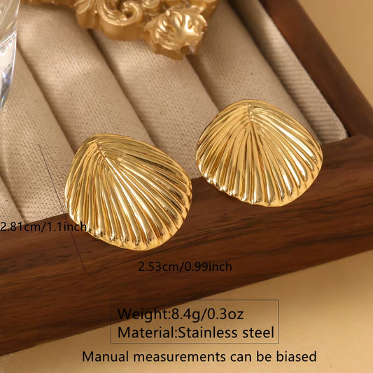 E4581 Aretes concha de mar acero inoxidable 3cm