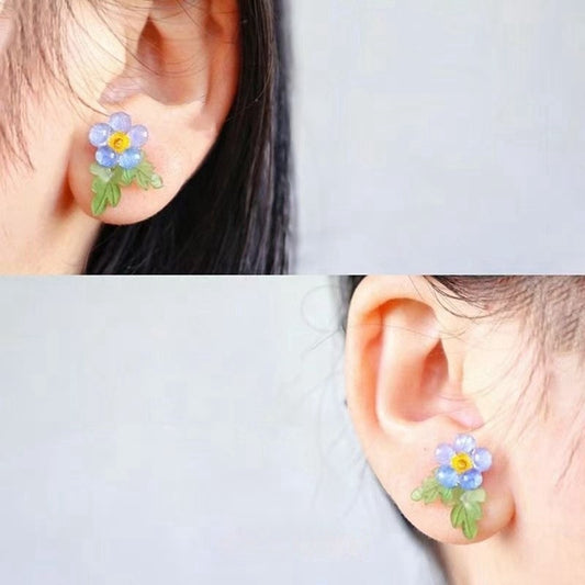E4673 Aretes flor azul resina 1cm
