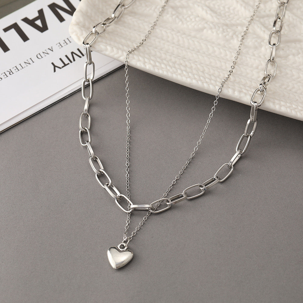 C479 collar doble corazon aleacion largo 24cm dije 2cm