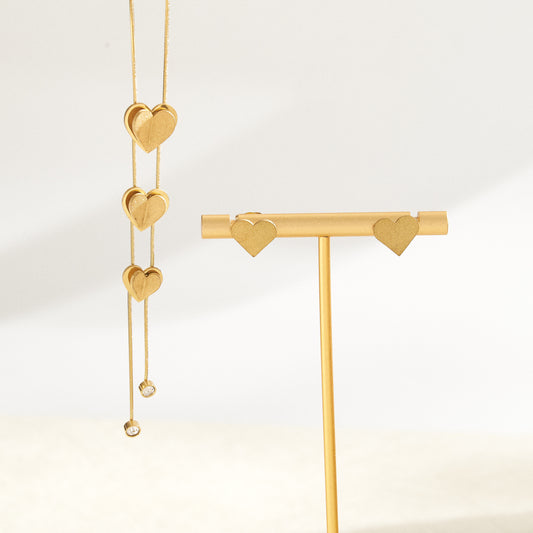 C1626 Conjunto juego collar aretes corazones acero inoxidable 304 chapado en oro 18k 19cm aretes 1cm