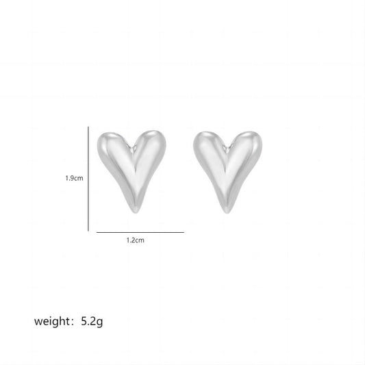 E3144P Aretes corazon plateado acero inoxidable chapado en oro 18k largo 1.9cm