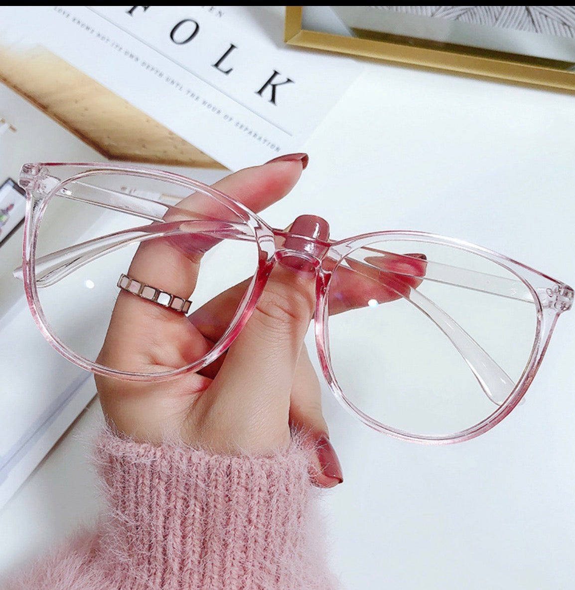 GF9 gafas transparentes cuadradas rosas